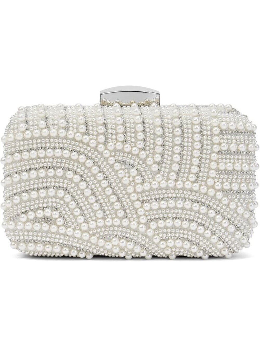 Women's Silver Pearl Crystal Clutch Elegant Evening Crossbody Bag With Chain